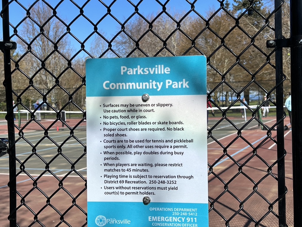tennis tourist parksville community park sign teri church